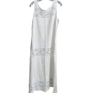 PORTOCRUZ Crochet White Sleeveless Sheath Maxi Dress, Large